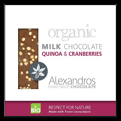 Økologisk håndlaget sjokolade m./ Quinoa & Cranberries | 90g