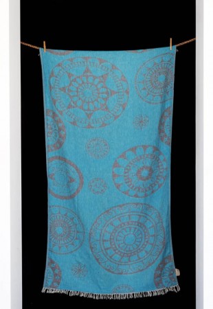 AEGINA Beach towel, TURQOISE SOFT BLACK| HAMMAM HÅNDKLE